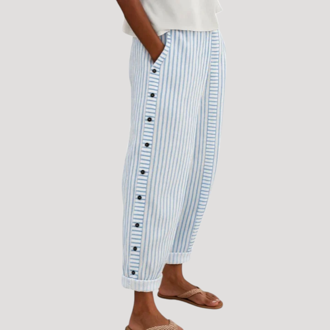 Women's Striped Button Casual Pants