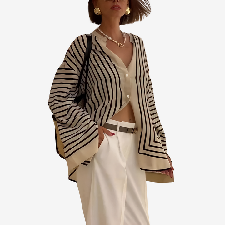 Women's Striped V-Neck Oversized Shirt