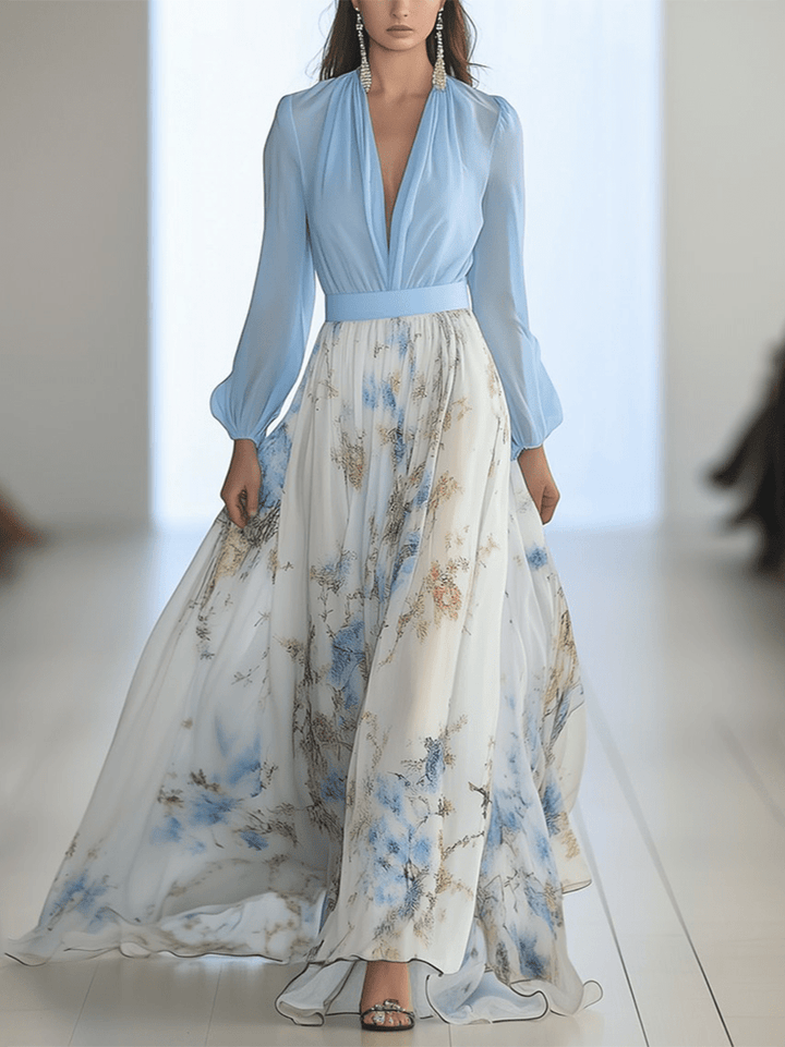 Tess Long Dress with Floral Print - Elena Harper