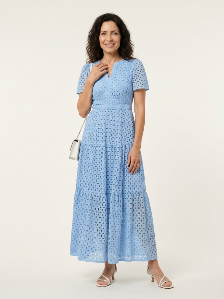 Brielle V Neck Short Sleeve Tiered Midi Dress - Elena Harper