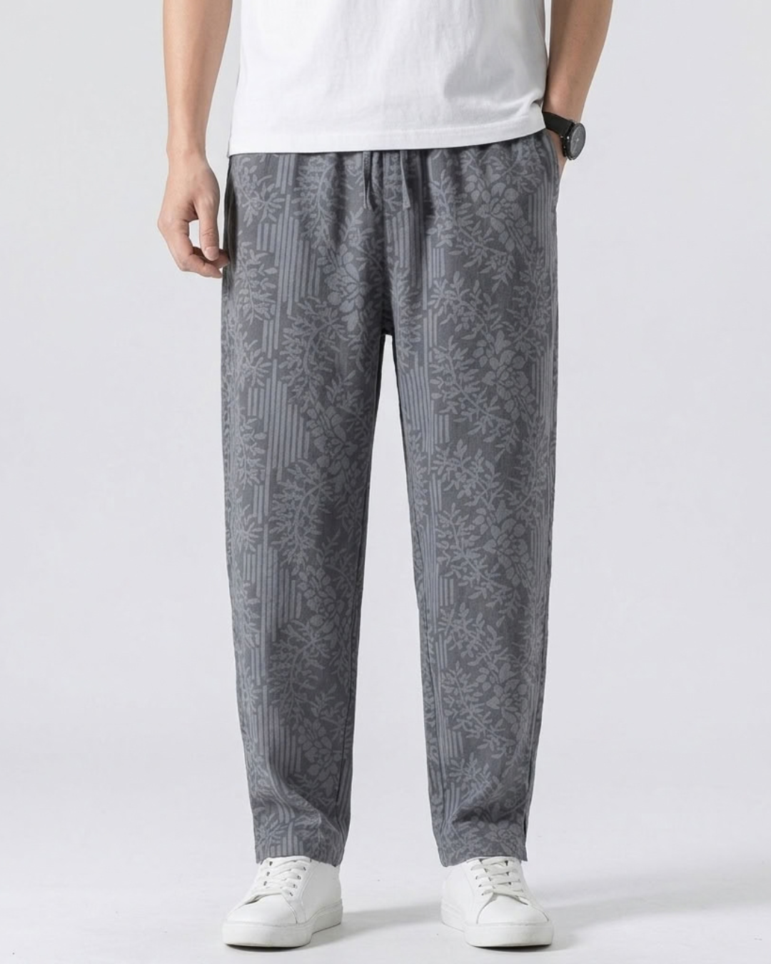 Floral Linen Blend Trousers For Men