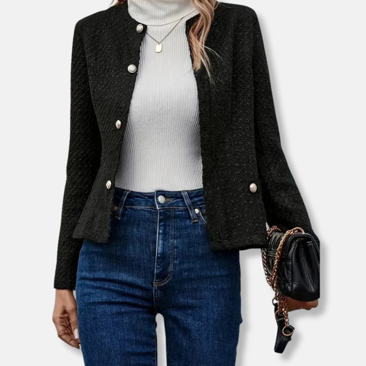 Women’s Blazer Collarless with Buttons and Long Sleeves