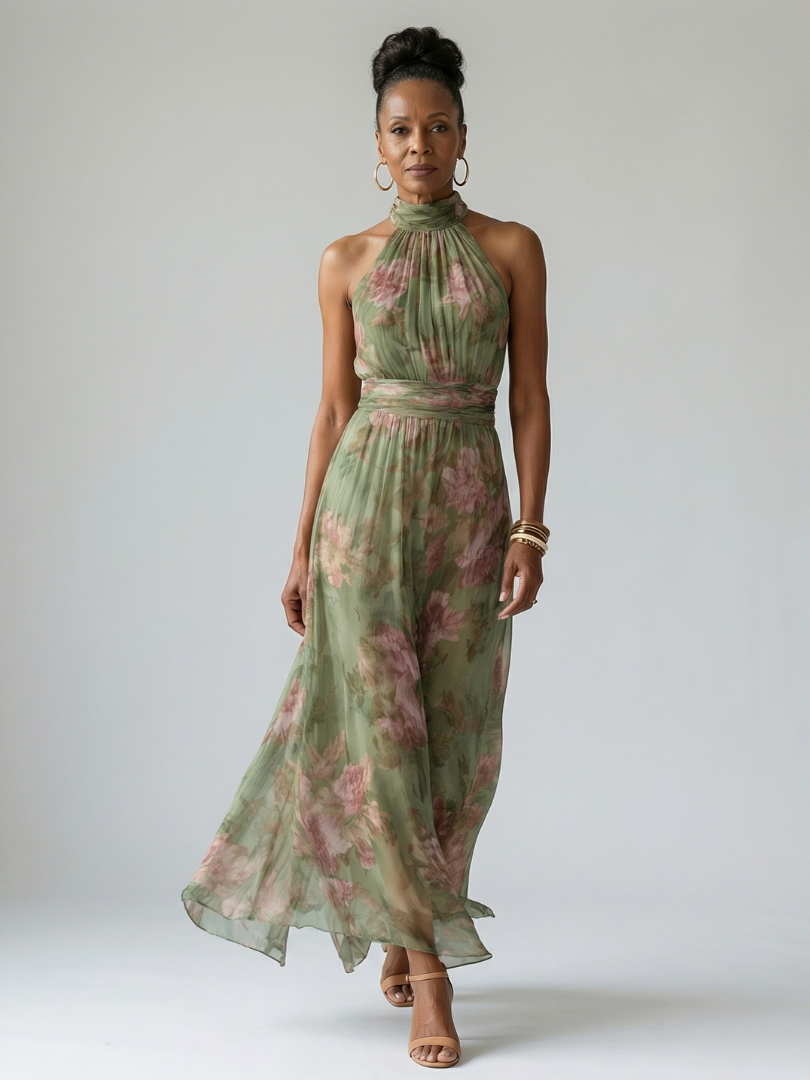 Mirelle Gathered Halter Midi Dress - Elena Harper