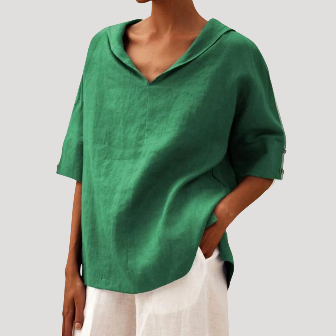 Loose and Flowing Linen Blouse with Short Sleeves