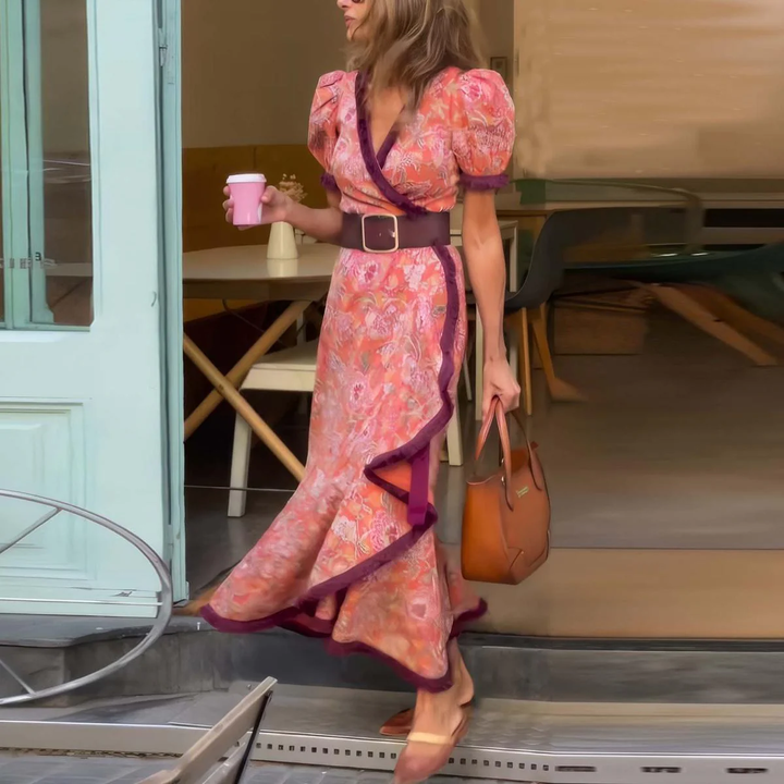 Elegant Pink Short Sleeve Maxi Dress - Elena Harper