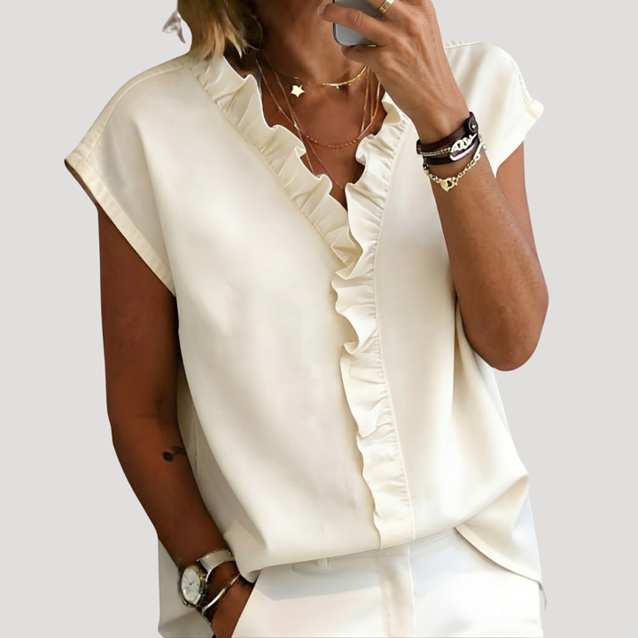Elegant Short Sleeve Ruffled Women's Blouse