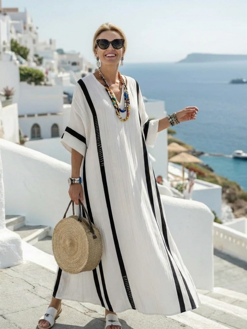 Elvienne Short Sleeve Color Block Striped Maxi Dress - Elena Harper