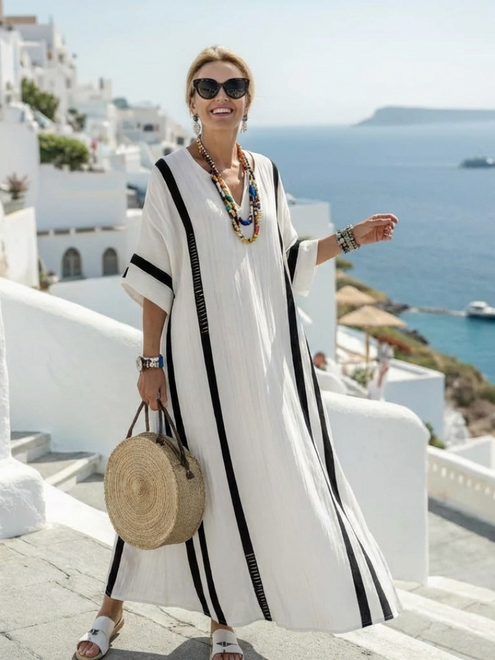 Elvienne Short Sleeve Color Block Striped Maxi Dress - Elena Harper
