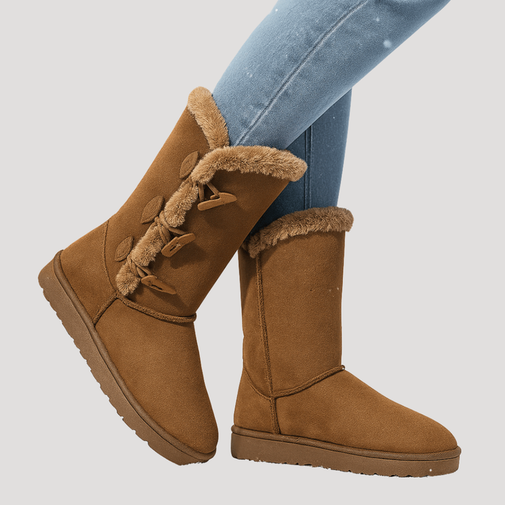 Women's High Boots Lined with Side Buckles