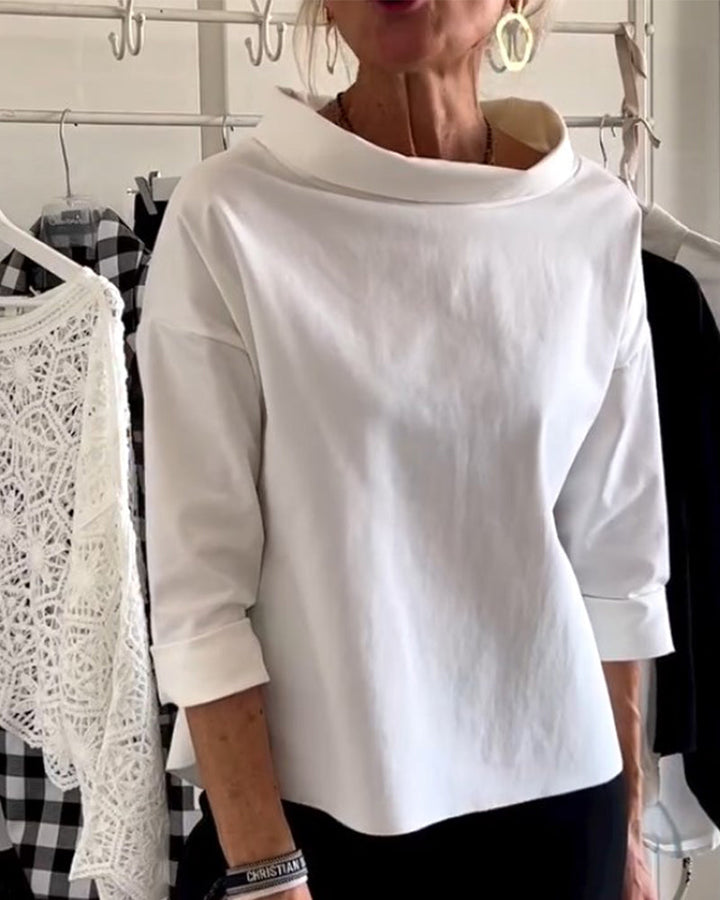 Women's Elegant 3/4 Sleeve Collared Blouse Top