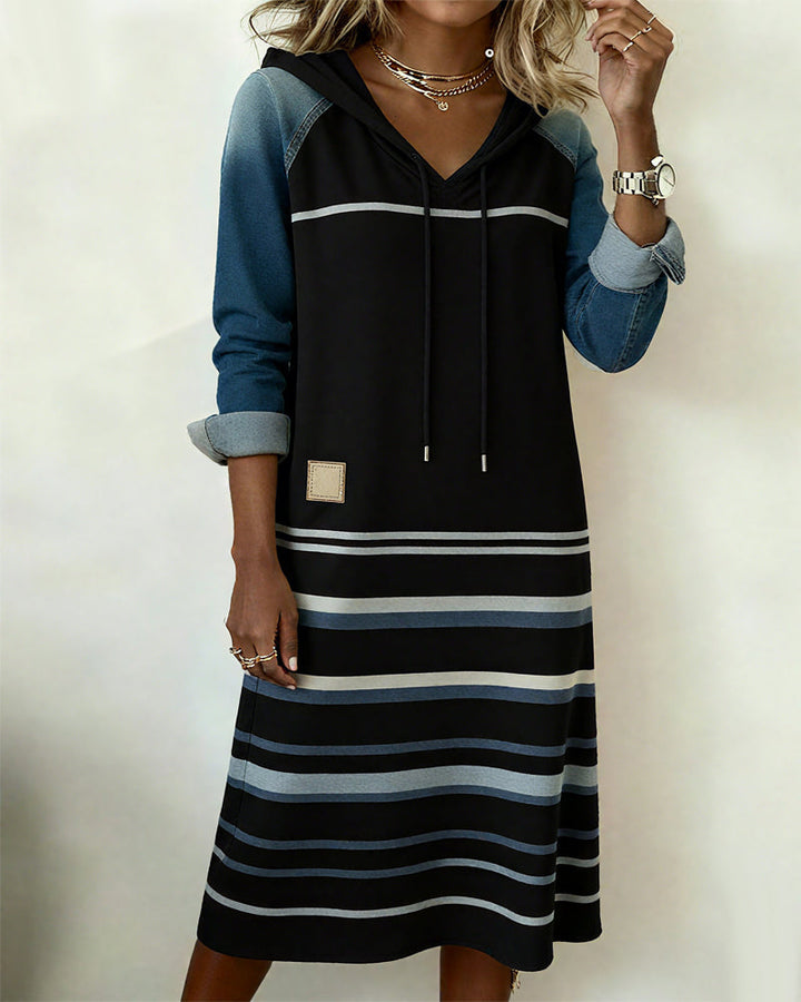 Striped Hooded Dress with Color Mix, view 7 - Elena Harper