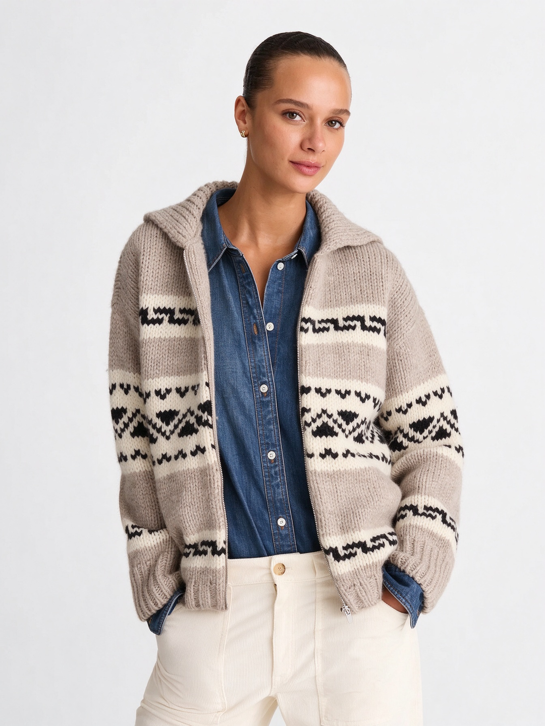 Fair Isle Zip Knit Cardigan