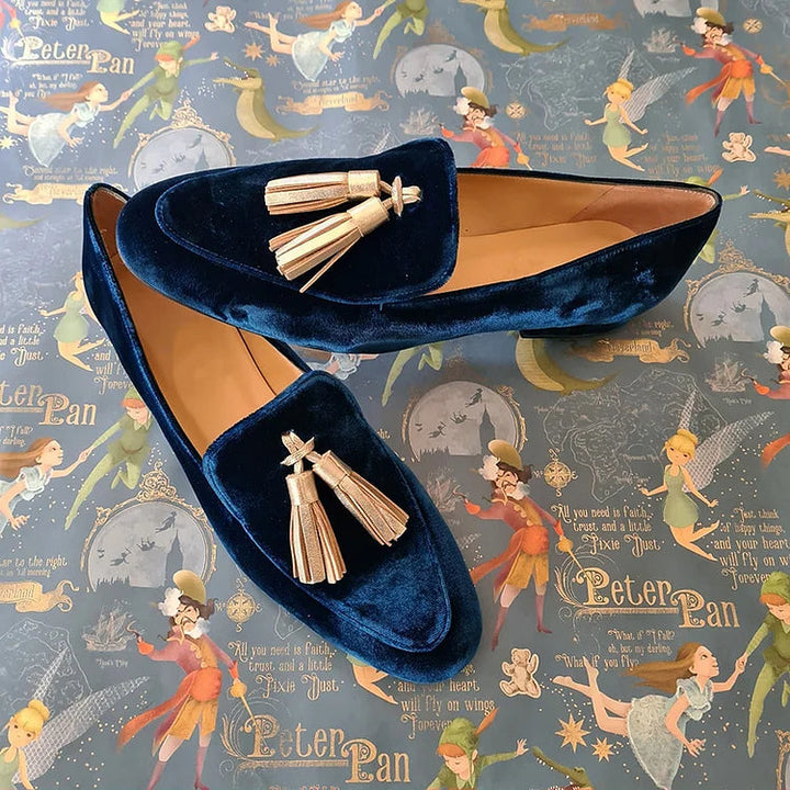 Midnight Elegance Loafers with Champagne Tassel Details, view 2 - Elena Harper