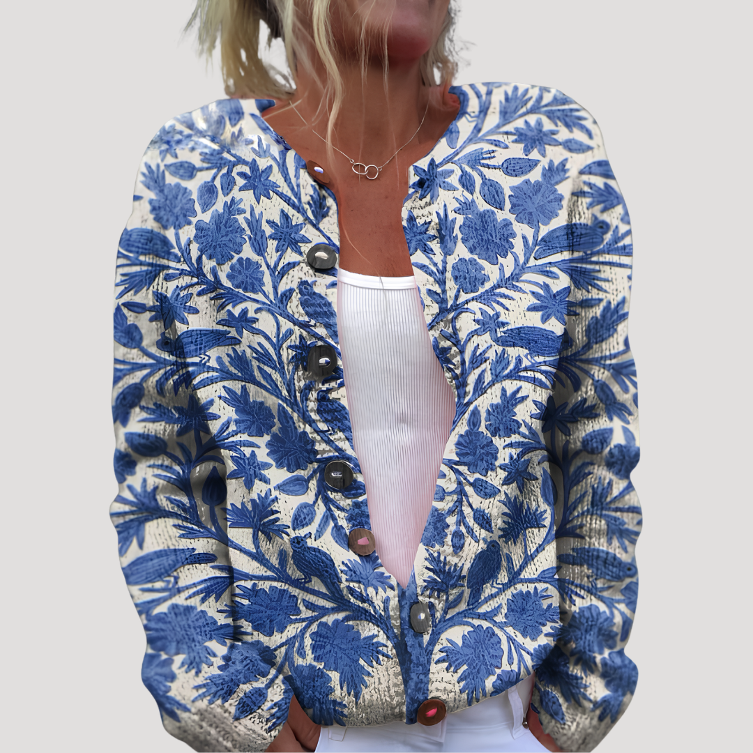 Women's Floral Knit Buttoned Cardigan