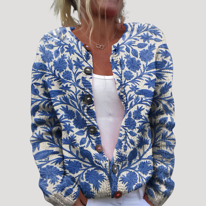 Women's Floral Knit Buttoned Cardigan