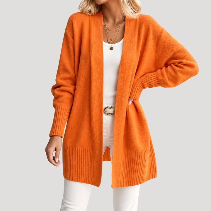 Long Cardigan for Women with Ribbed Details