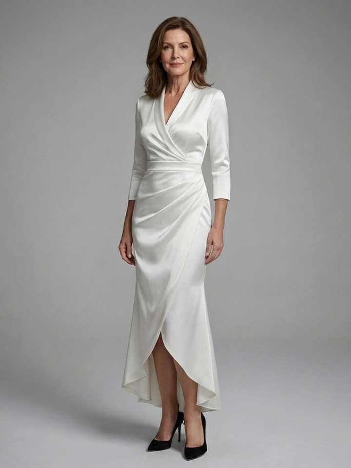 Celestine Long Sleeve Wrap High Low Midi Dress - Elena Harper