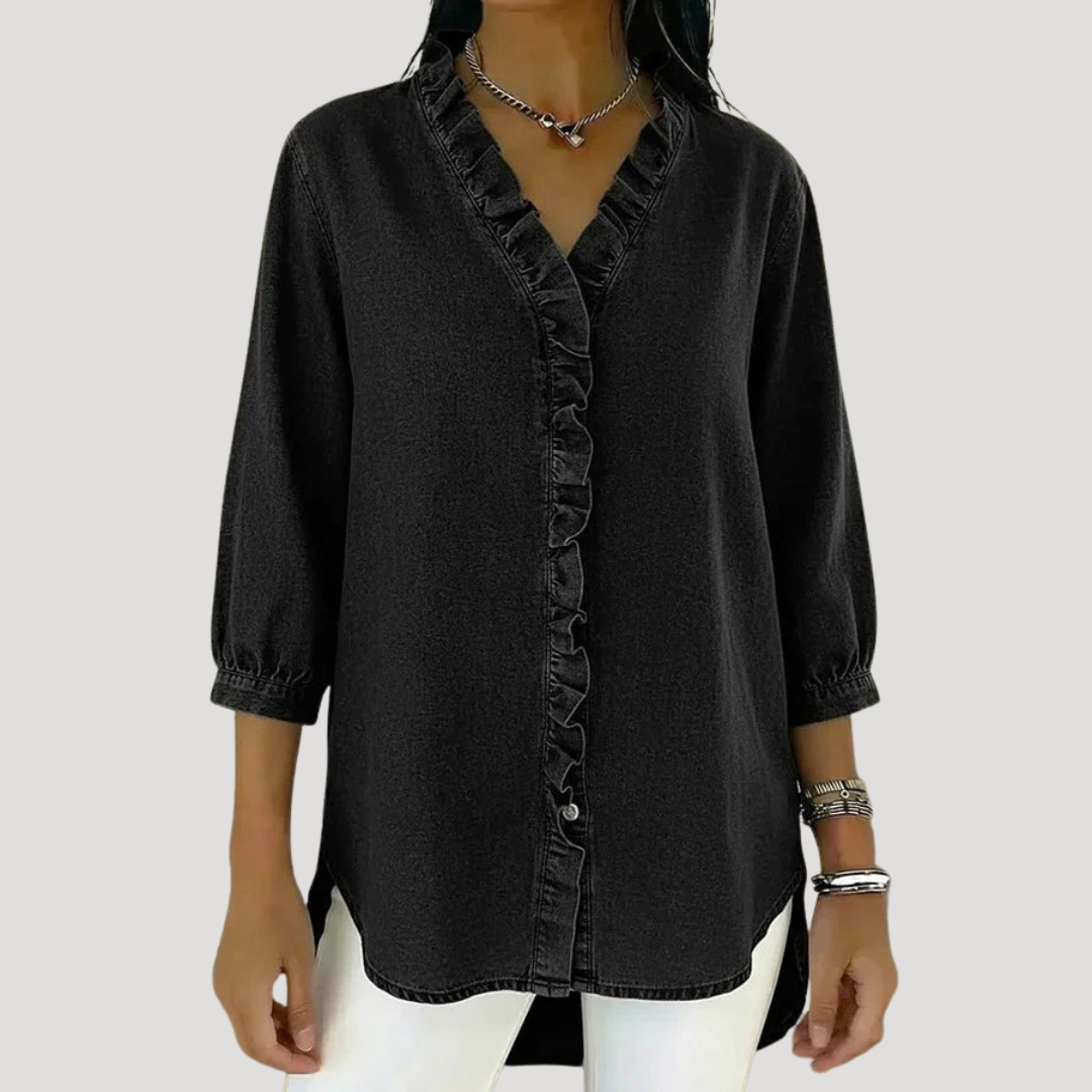 Women's Ruffled Denim Blouse