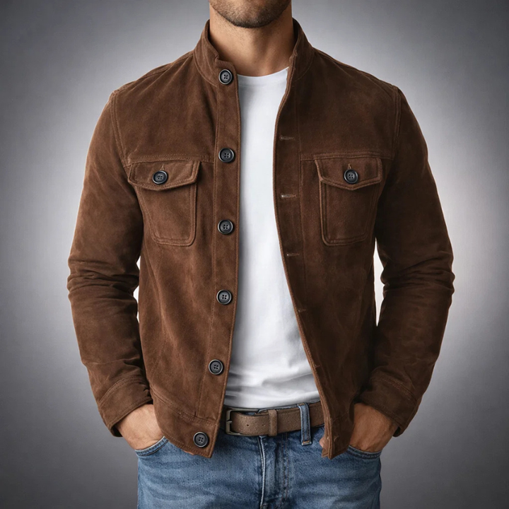 Men's Suede Effect Overshirt with Chest Pockets
