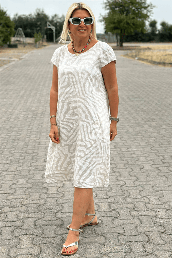 Nelia Zebra Print Dress with Round Neck - Elena Harper