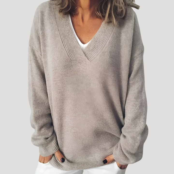Women's Deep V-Neck Pullover with Long Sleeves