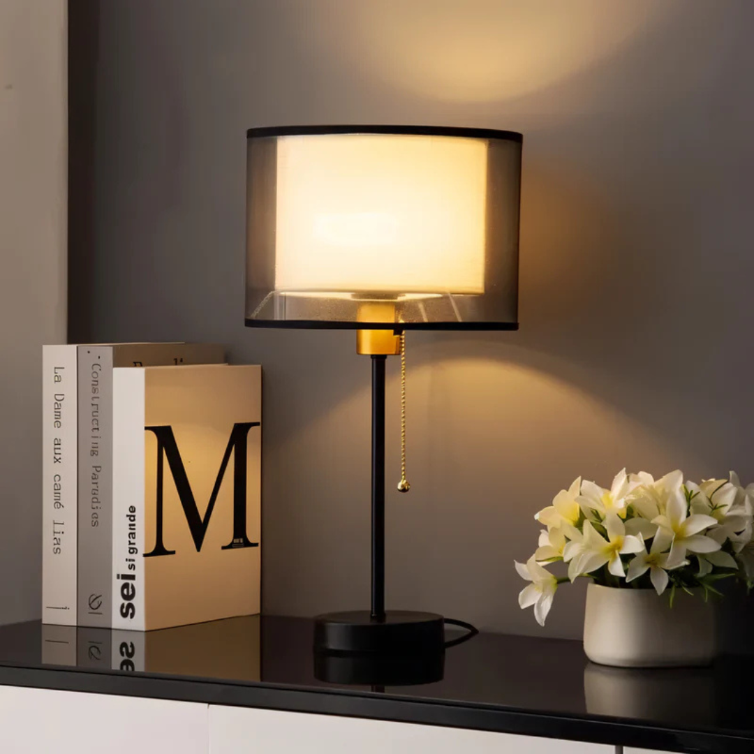 Vintage Double Fabric Shade Table Lamp for Warm Ambient LED Light