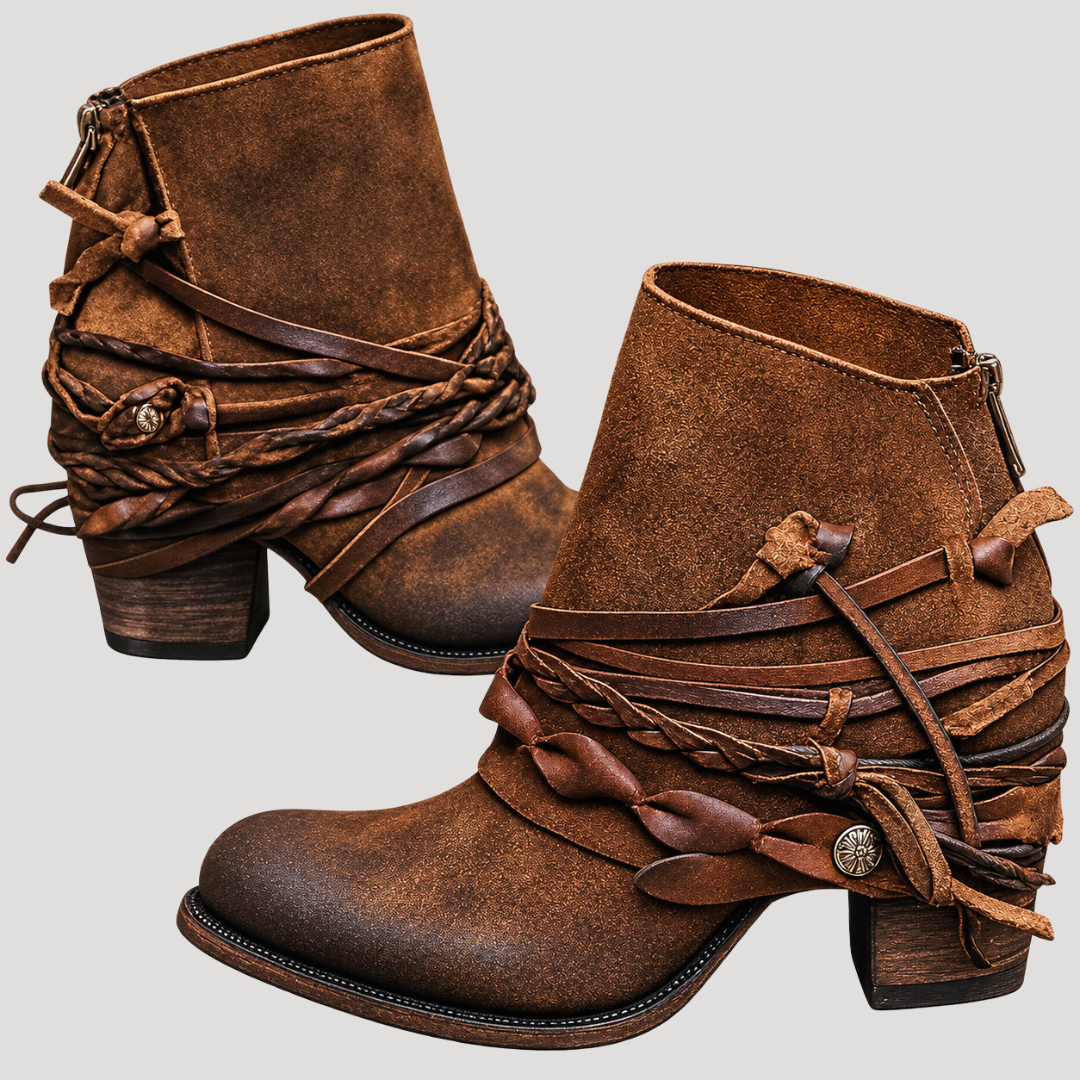 Bohemian Women's Ankle Boots with Crossed Straps