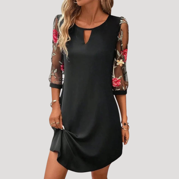 Embroidered Straight Dress for Women with Transparent Sleeves