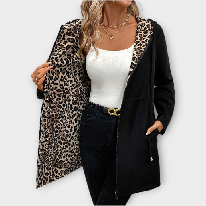 Reversible Coat with Hood and Leopard Print - Elena Harper