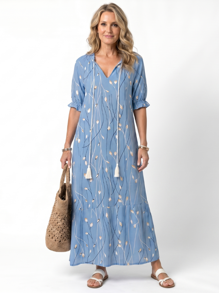 Alora Floral Print Tassel Tie Midi Dress - Elena Harper