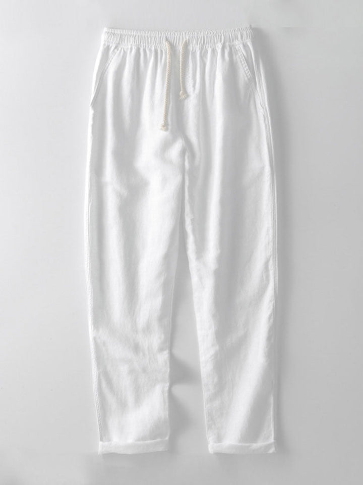 Gradient Shoulder Striped Shirt & Straight Leg Linen Pants - Elena Harper