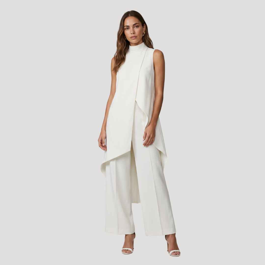 Elegant Women's Asymmetrical Long Top and Wide Leg Pants Set