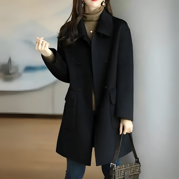 Ladies Long Wool Coat – Chic Fit with Button Closure, Ideal for Autumn and Winter