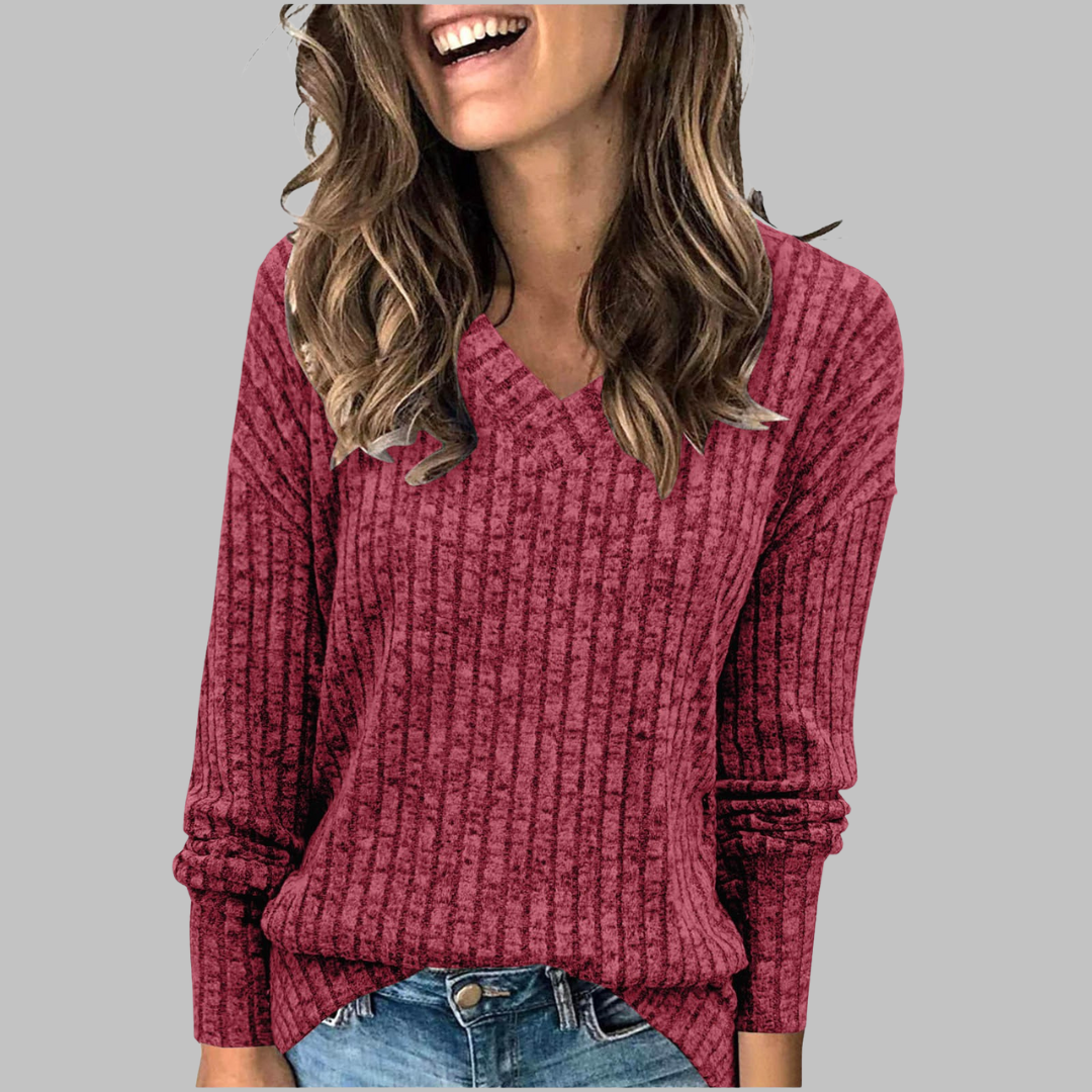 Women's V-Neck Sweater with Long Sleeves
