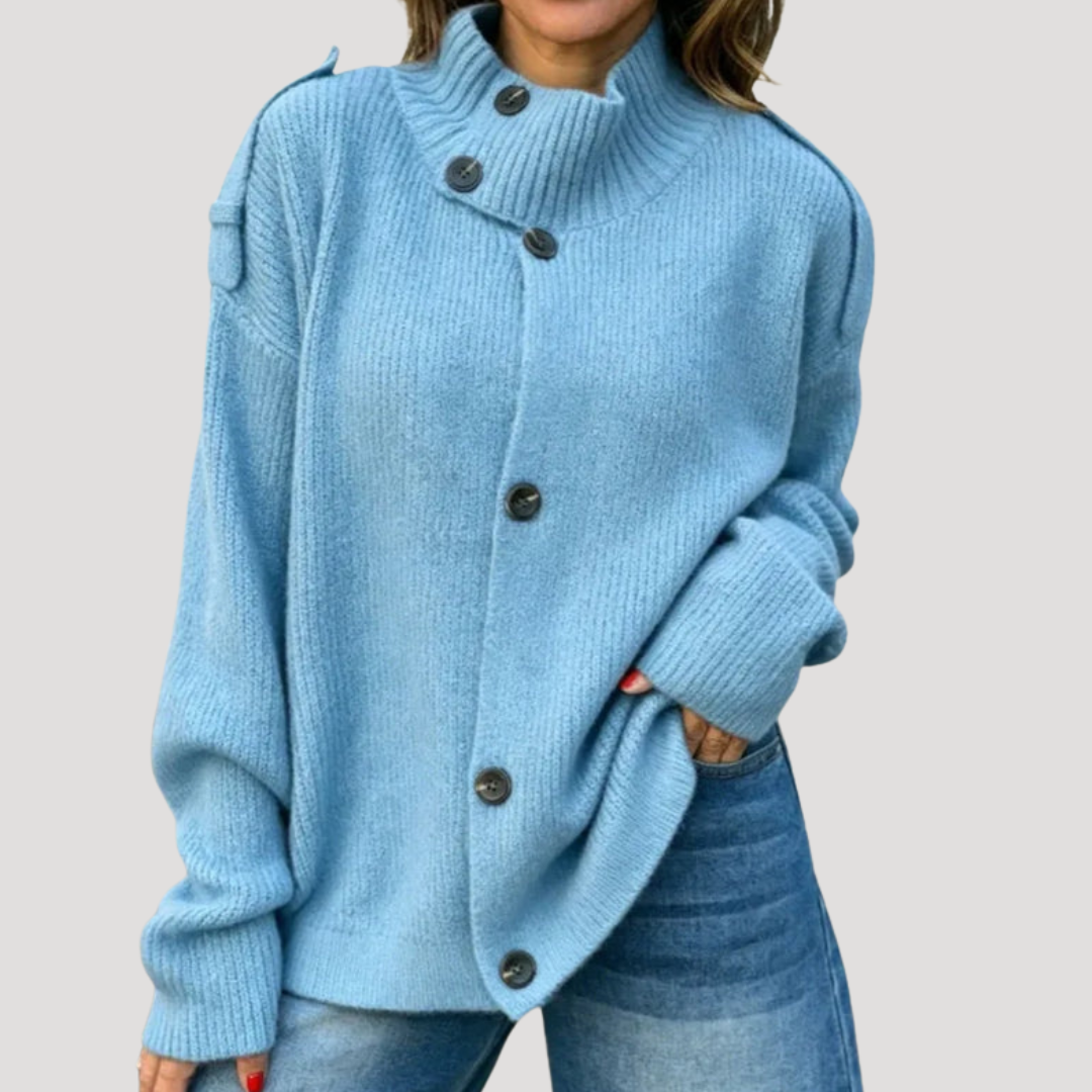 Women's Buttoned High Collar Cardigan