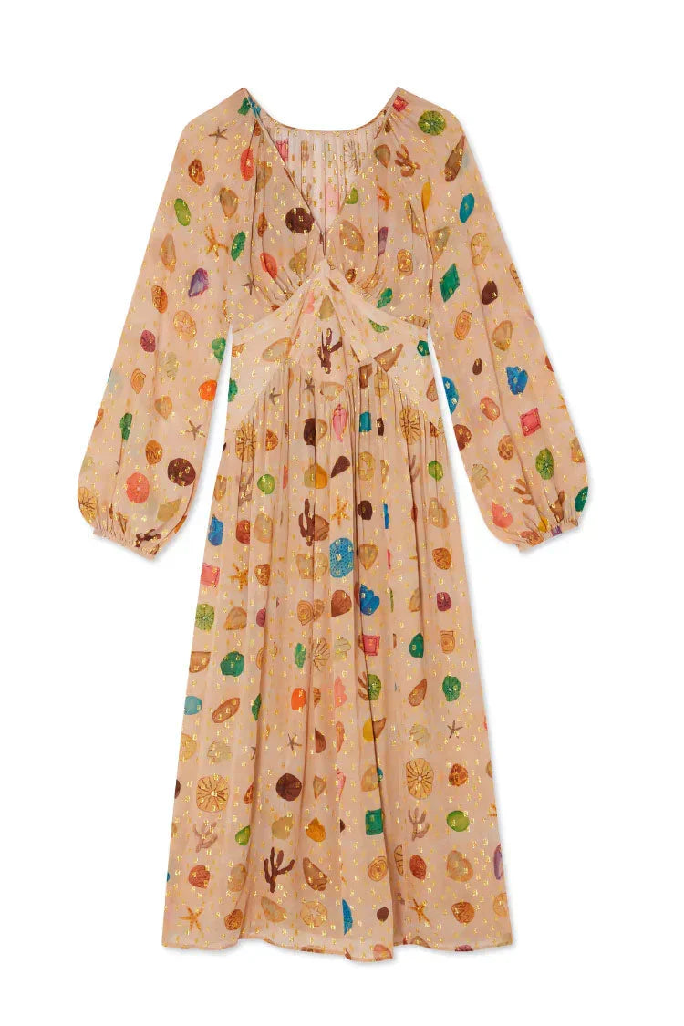Alessandra - Dress with Marine Print and Golden Details