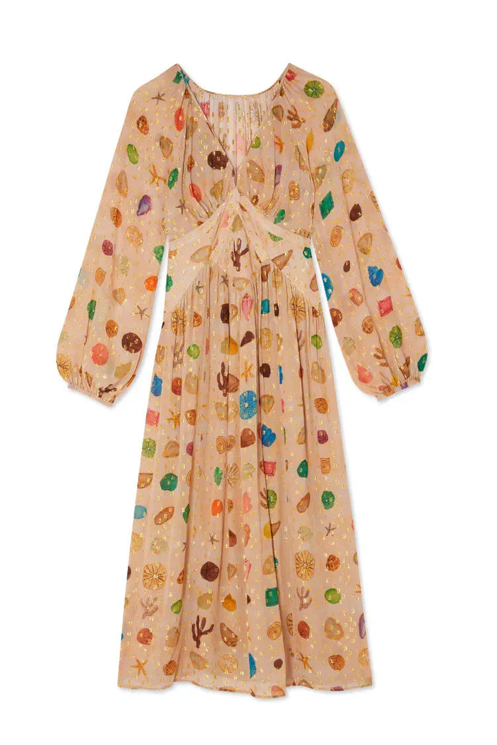 Alessandra - Dress with Marine Print and Golden Details