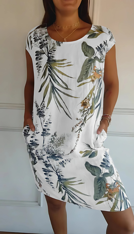 Iris Casual Loose-Fit Knee-Length Printed Dress - Elena Harper