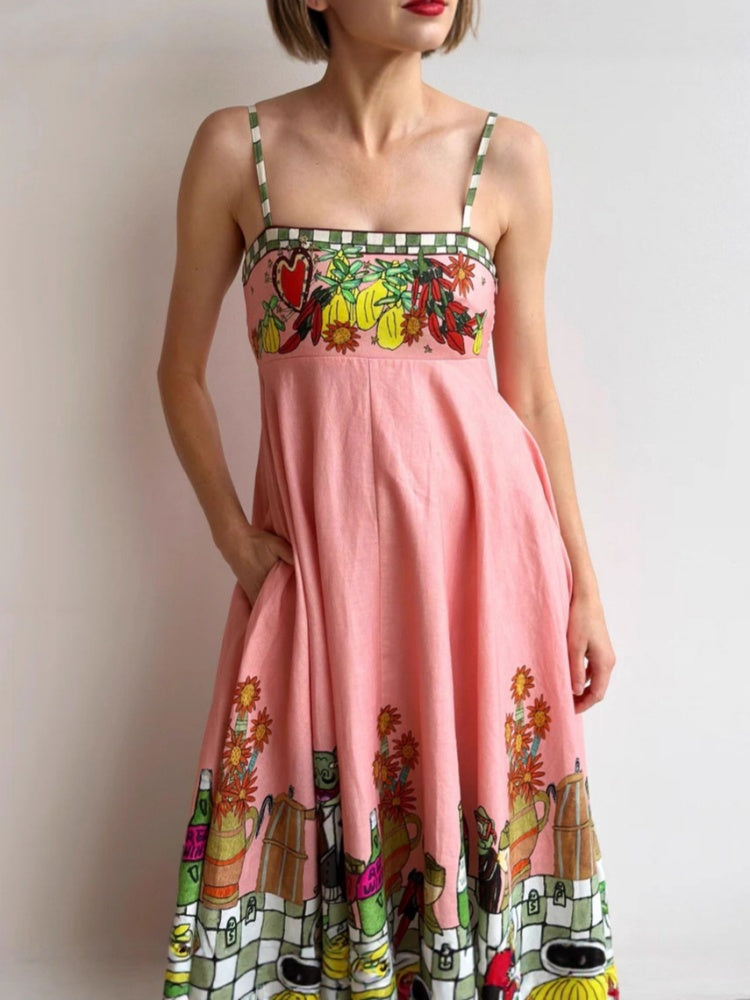 Sexy Linen Print Dress