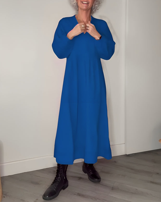 Amanda Elegant Long Sleeve V-neck Maxi Dress - Elena Harper