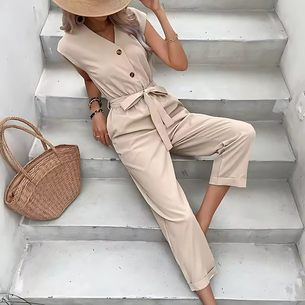 V-Neck Short Sleeve Jumpsuit for Women