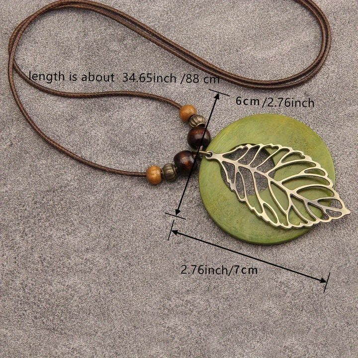 Bohemian Wax Rope Leaf Shaped Pendant Long Necklace