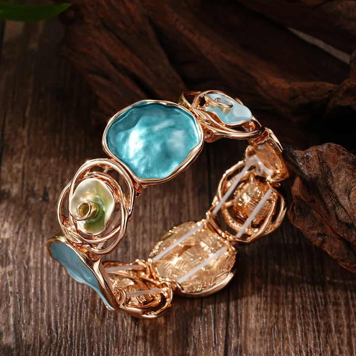 Bohemian Round Flower Geometric Design Cuff Elastic Bracelet - Elena Harper
