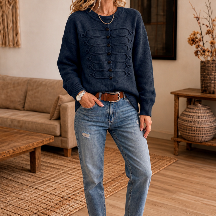 Birgit | Braided Knit Sweater with Modern Button Placket