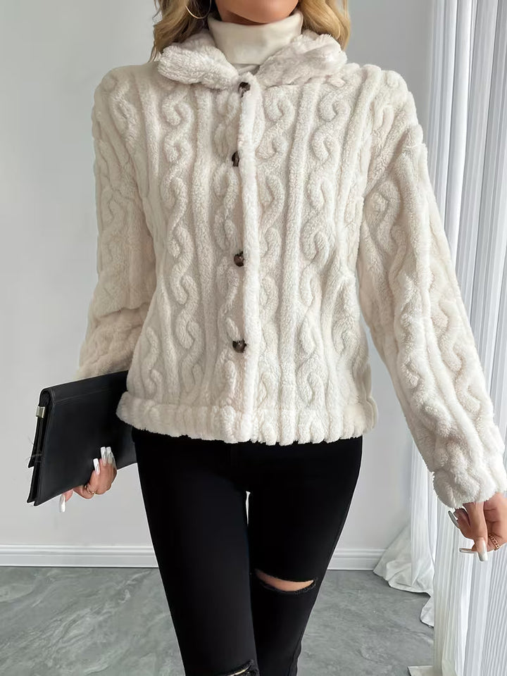 Textured teddy jacket for women with elegant buttons