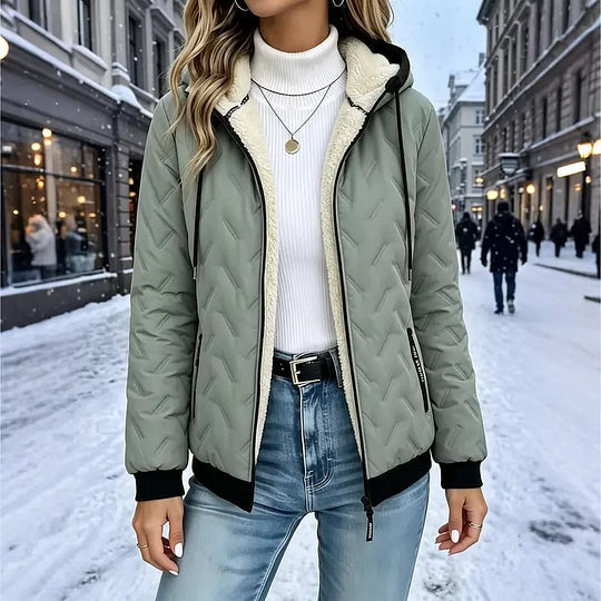 Women's Quilted Hooded Jacket with Fleece Lining