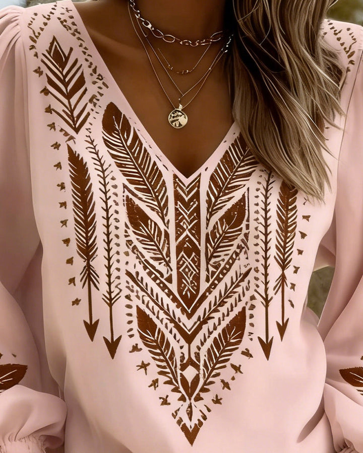 Sandra Puffed Sleeve Blouse with Wide V-Neck - Elena Harper