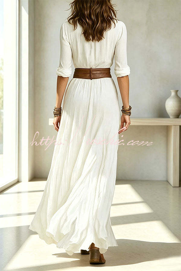 Fashion Lapel Single-breasted Waist Shirt-style Maxi Dress, view 5 - Elena Harper
