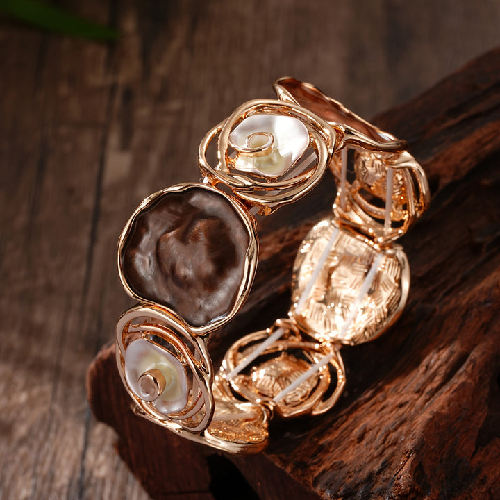 Bohemian Round Flower Geometric Design Cuff Elastic Bracelet - Elena Harper