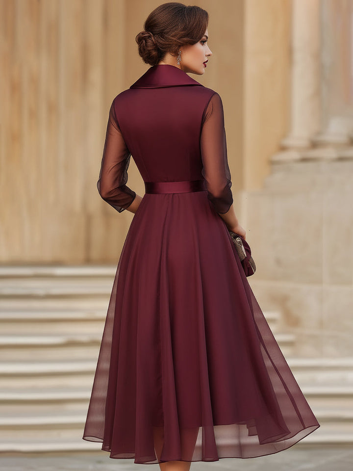 Zaria | Elegant Wrap Midi Dress With Sheer Sleeves